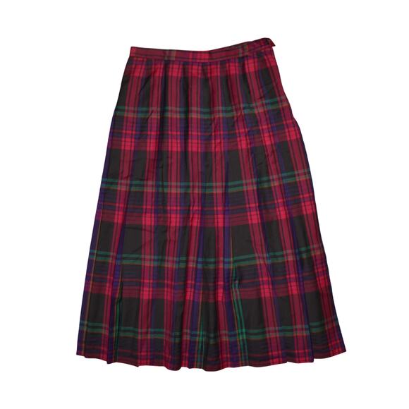 PENDLETON $269 Pink Green‎ Black Tartan Plaid Pleated Wool Midi Skirt Size 12 - Picture 1 of 3